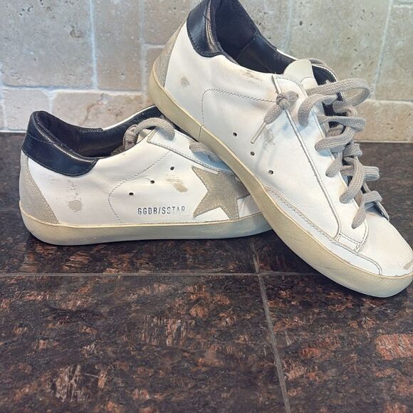 Golden Goose & Dust Bag Super Star White, Gray, Blue Leather Sneakers - Picture 3 of 14